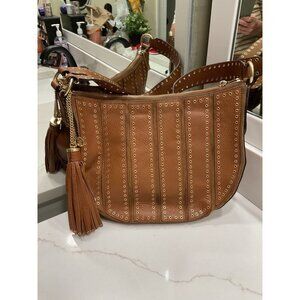 Michael Kors Brown Leather Hobo with Gold Eyelet Detail